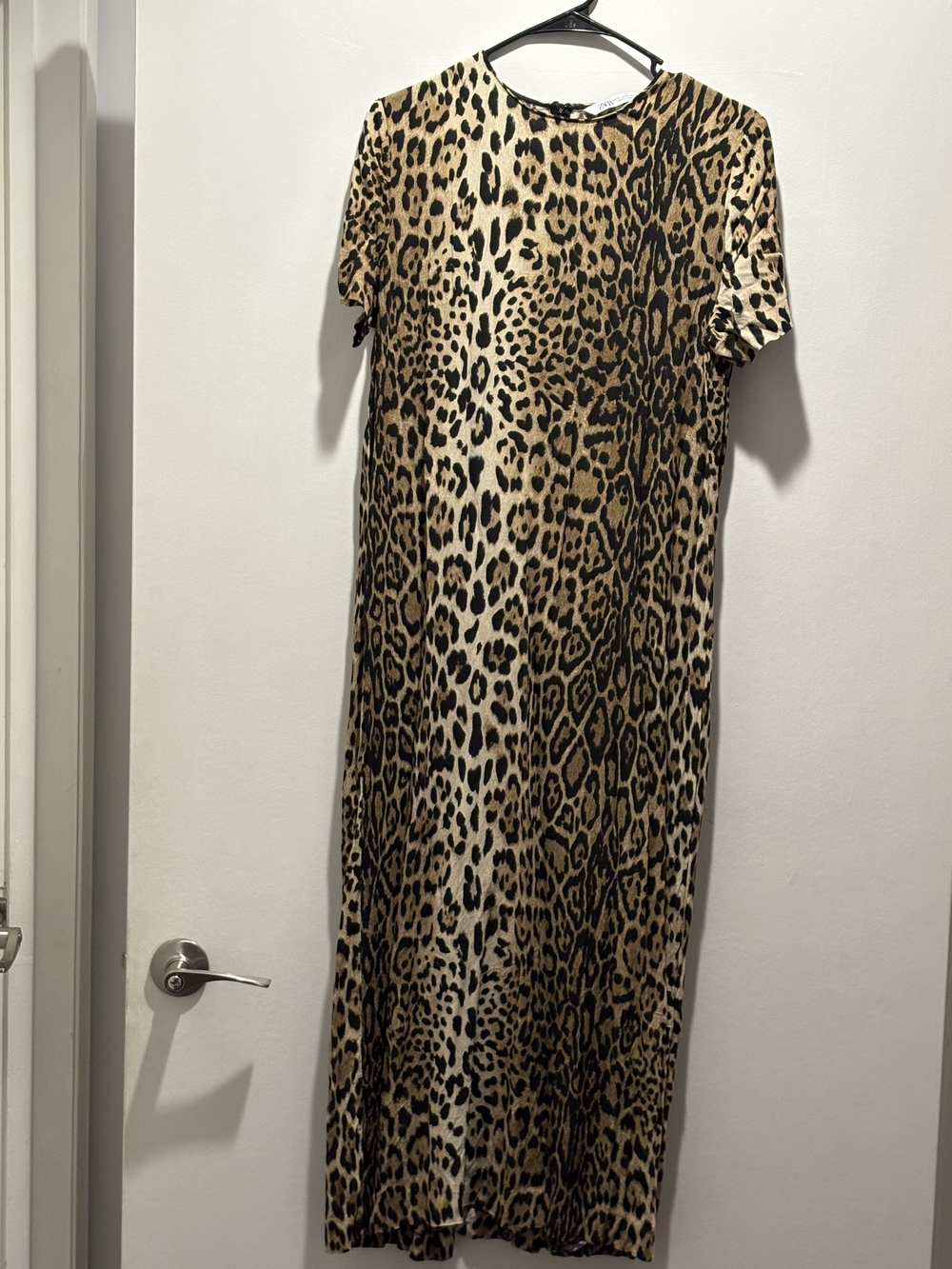 Zara Leopard-Print Short Sleeve Maxi Dress - Tan & Black